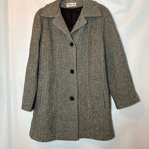 Vintage Herman Kay Womens Herringbone Wool Blend Coat Size S USA Made Hip Length
